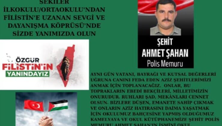 Sekiler İlkokulu ve Ortaokulundan Filistin’e Uzanan Sevgi ve Dayanışma Köprüsü