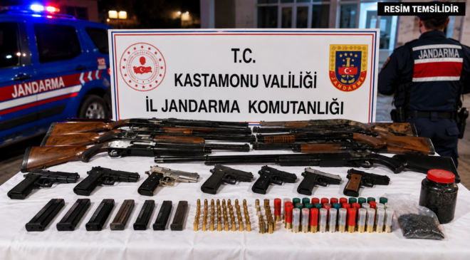Kastamonu’da 7 Şüphelinin Aramalarında Ruhsatsız Silah ve Mühimmat Ele Geçirildi